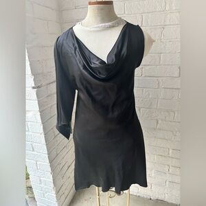 Vintage 80’s BeBe 100% Silk One Shoulder Black slip Dress sz M